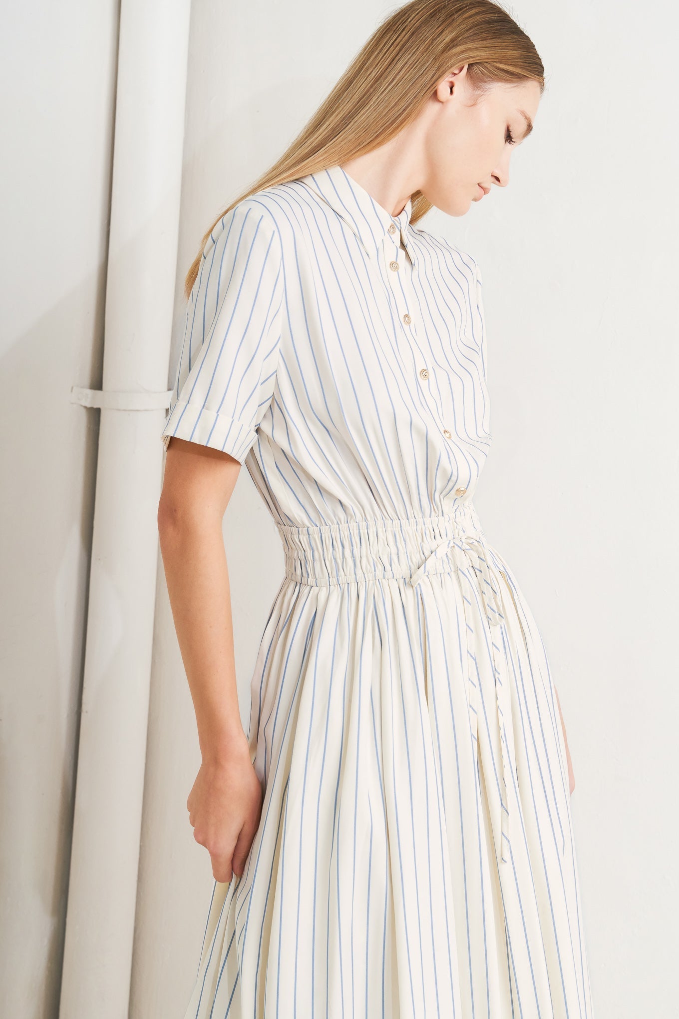 SUNDAY STRIPE WOVEN MIDI DRESS