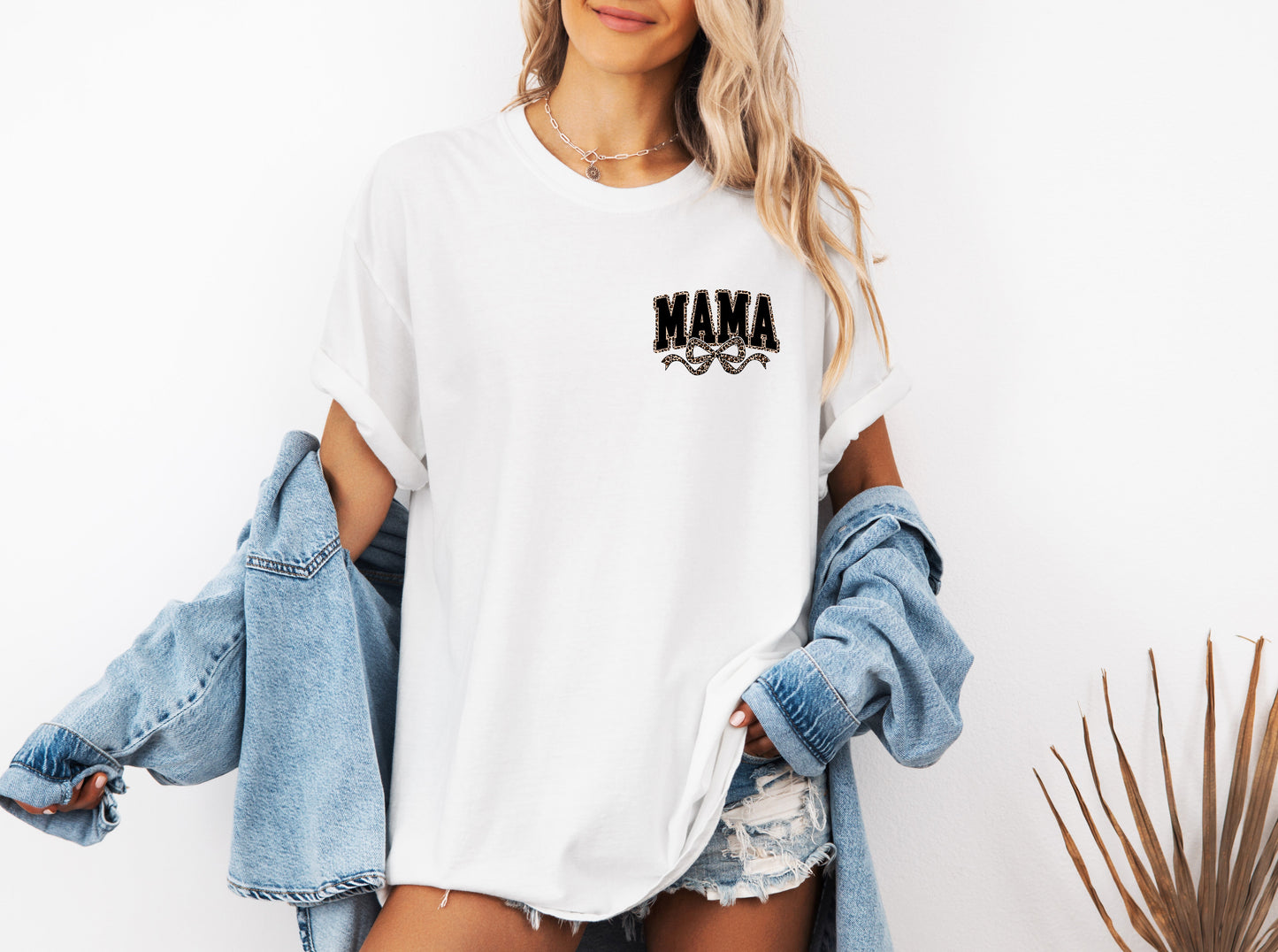 Mama Leopard Ribbon Comfort Colors T Shirt (Left Chest)