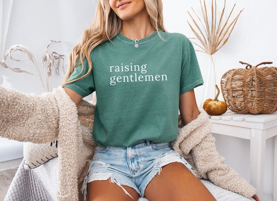 Raising Gentlemen Boy mom Garment Dyed T Shirt (serif)