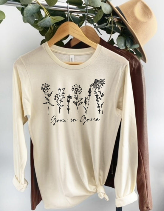 Grow in Grace Christian botanical Long sleeve shirt | Bible verse Jesus shirts