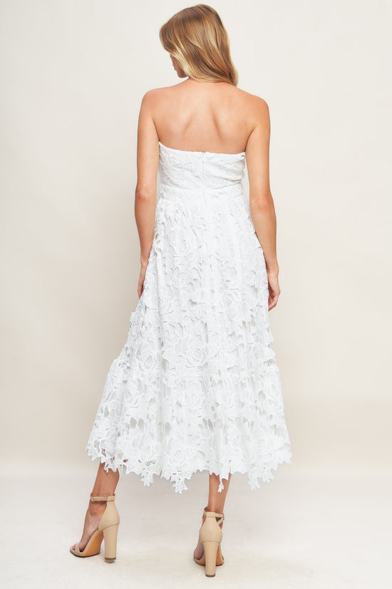 CAREFREE NIGHTS LACE OFF WHITE MIDI DRESS