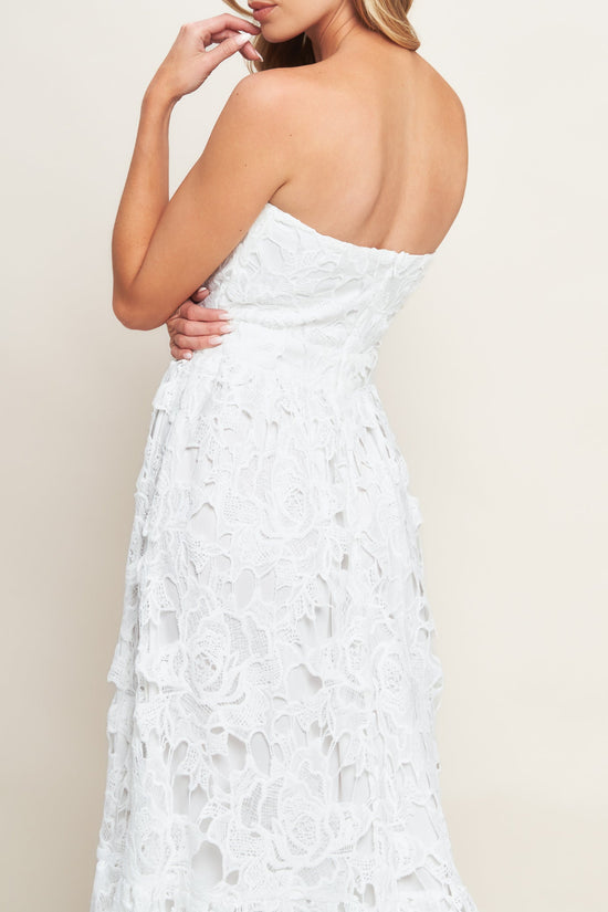 CAREFREE NIGHTS LACE OFF WHITE MIDI DRESS