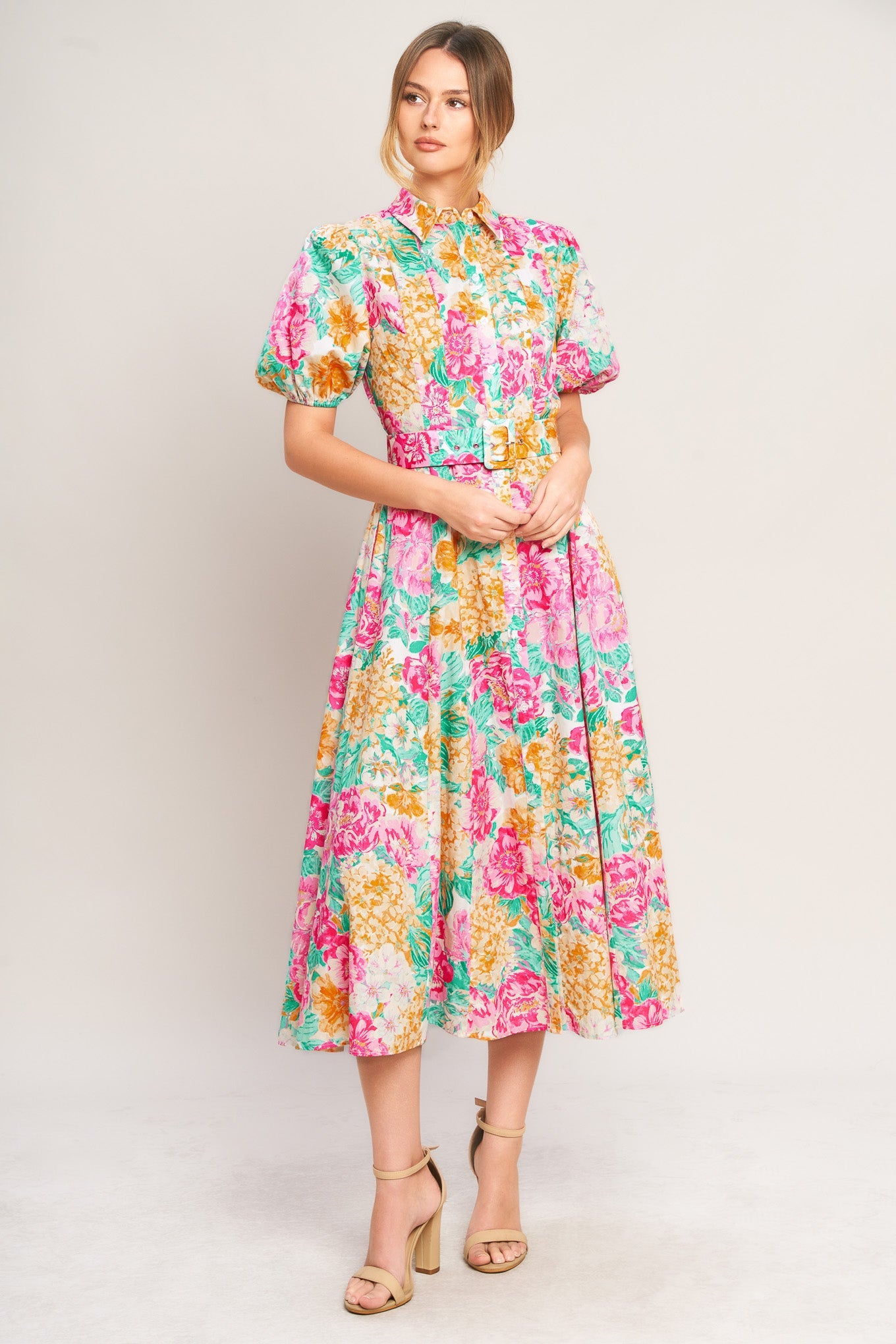 BLOOMING GARDEN WOVEN MIDI DRESS
