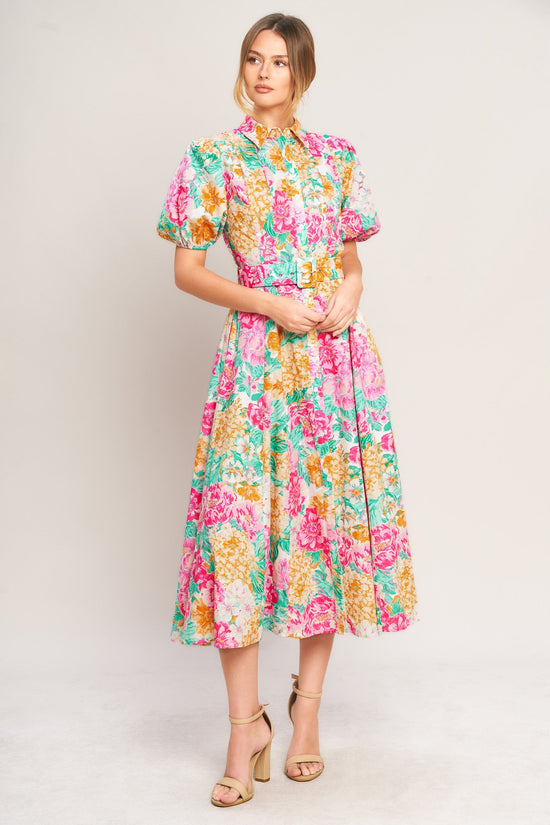 BLOOMING GARDEN WOVEN MIDI DRESS