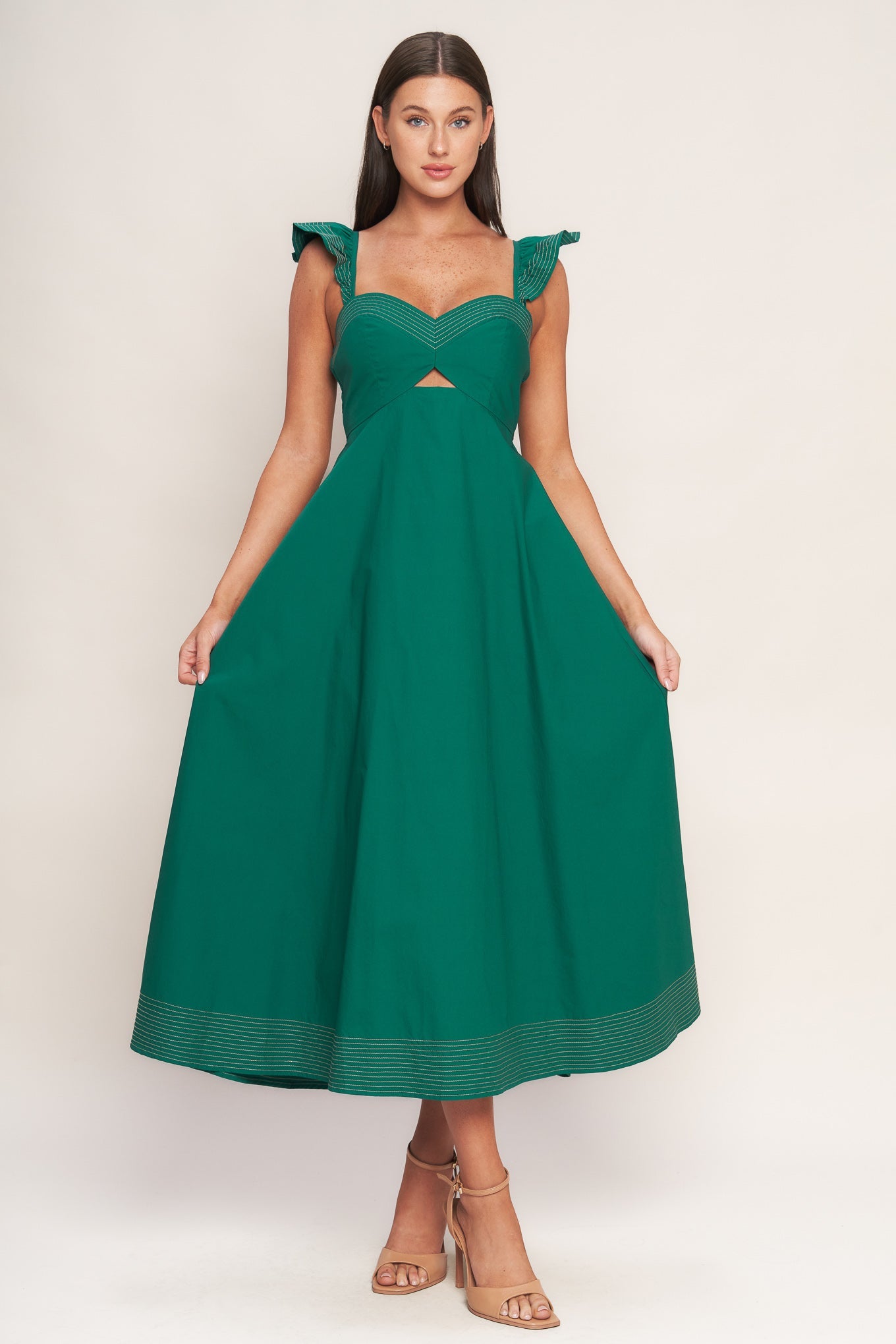 TUSCAN SUNSET GREEN WOVEN MIDI DRESS