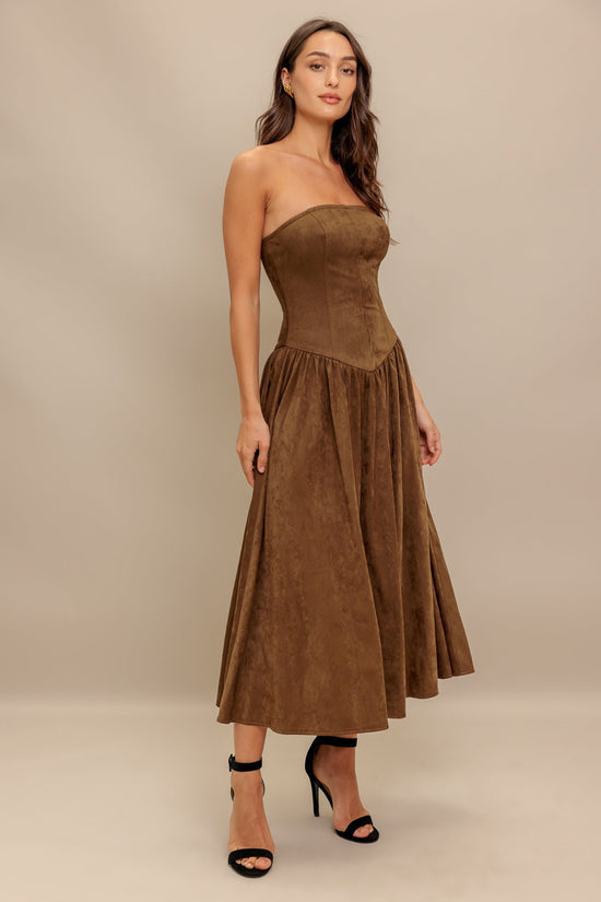 WILD ESPRESSO FAUX SUEDE MIDI DRESS