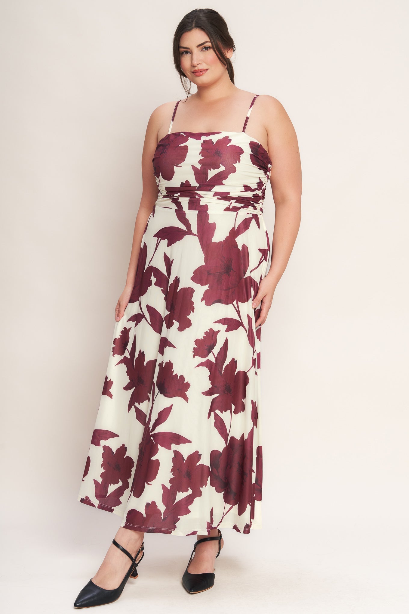 WINE BLOOM POWER MESH MIDI DRESS