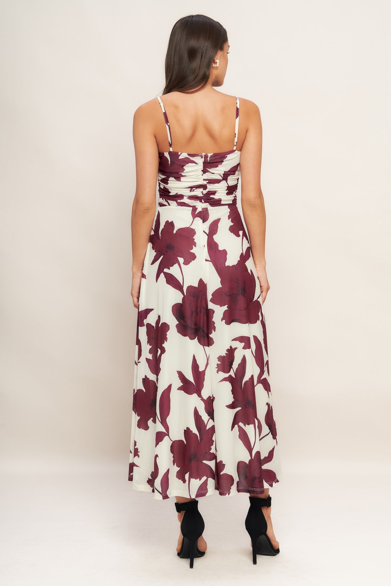 WINE BLOOM POWER MESH MIDI DRESS