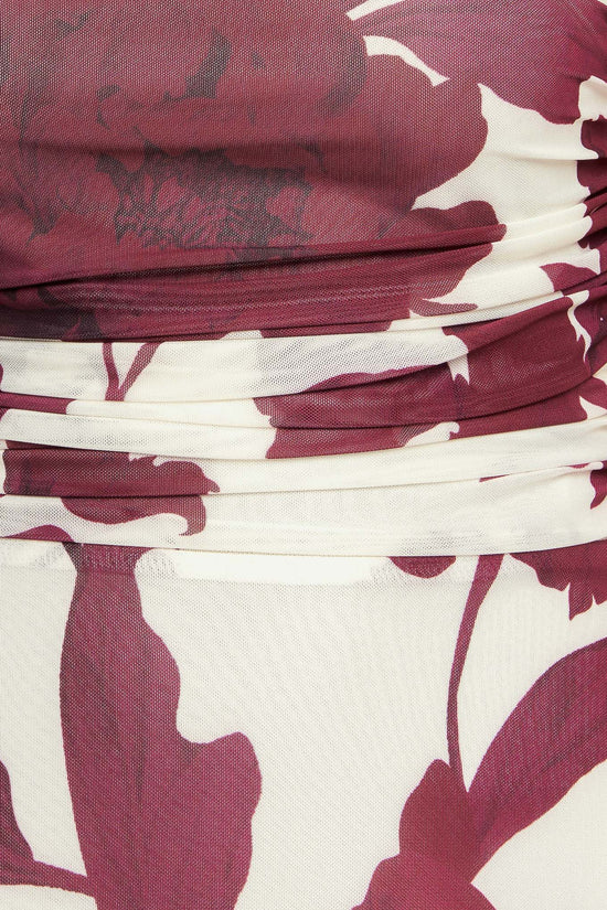 WINE BLOOM POWER MESH MIDI DRESS