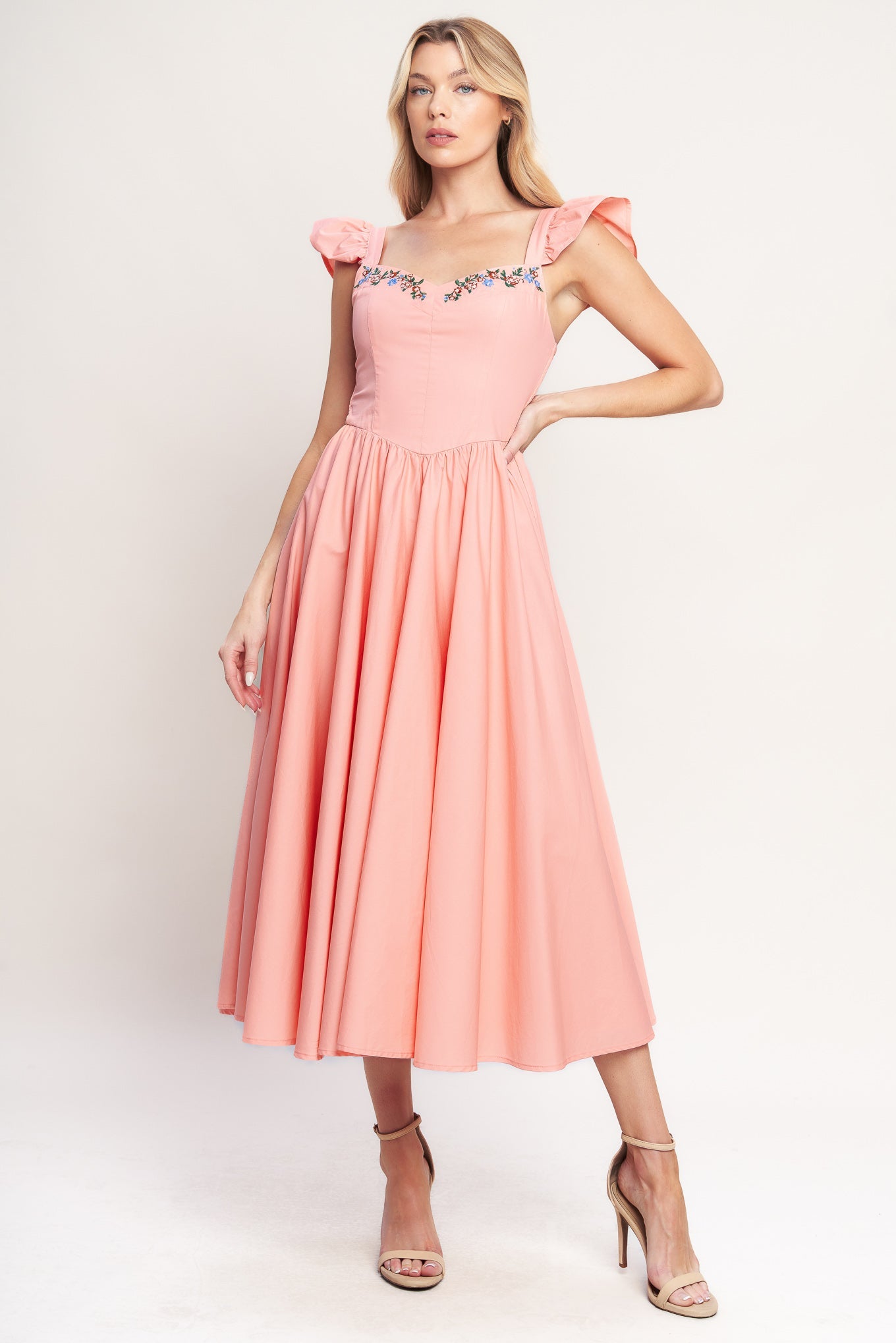 BLUSHED WITH LOVE WOVEN MIDI DRESS
