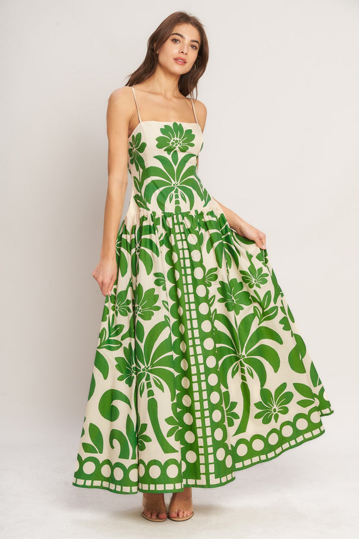 EMERALD PALM PARADISE WOVEN MAXI DRESS
