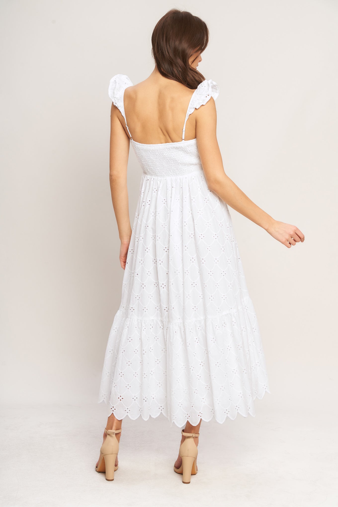 SWEET ESCAPE WOVEN EYELET MIDI DRESS