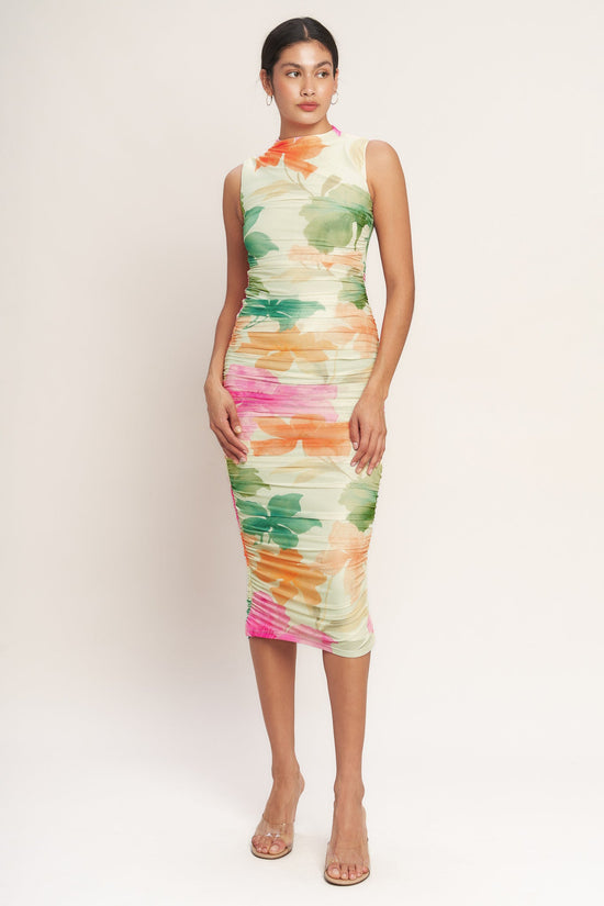 COLORFUL CONFIDENCE POWER MESH MIDI DRESS