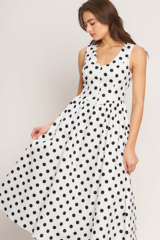 VINTAGE WHISPER POLKA WOVEN MIDI DRESS