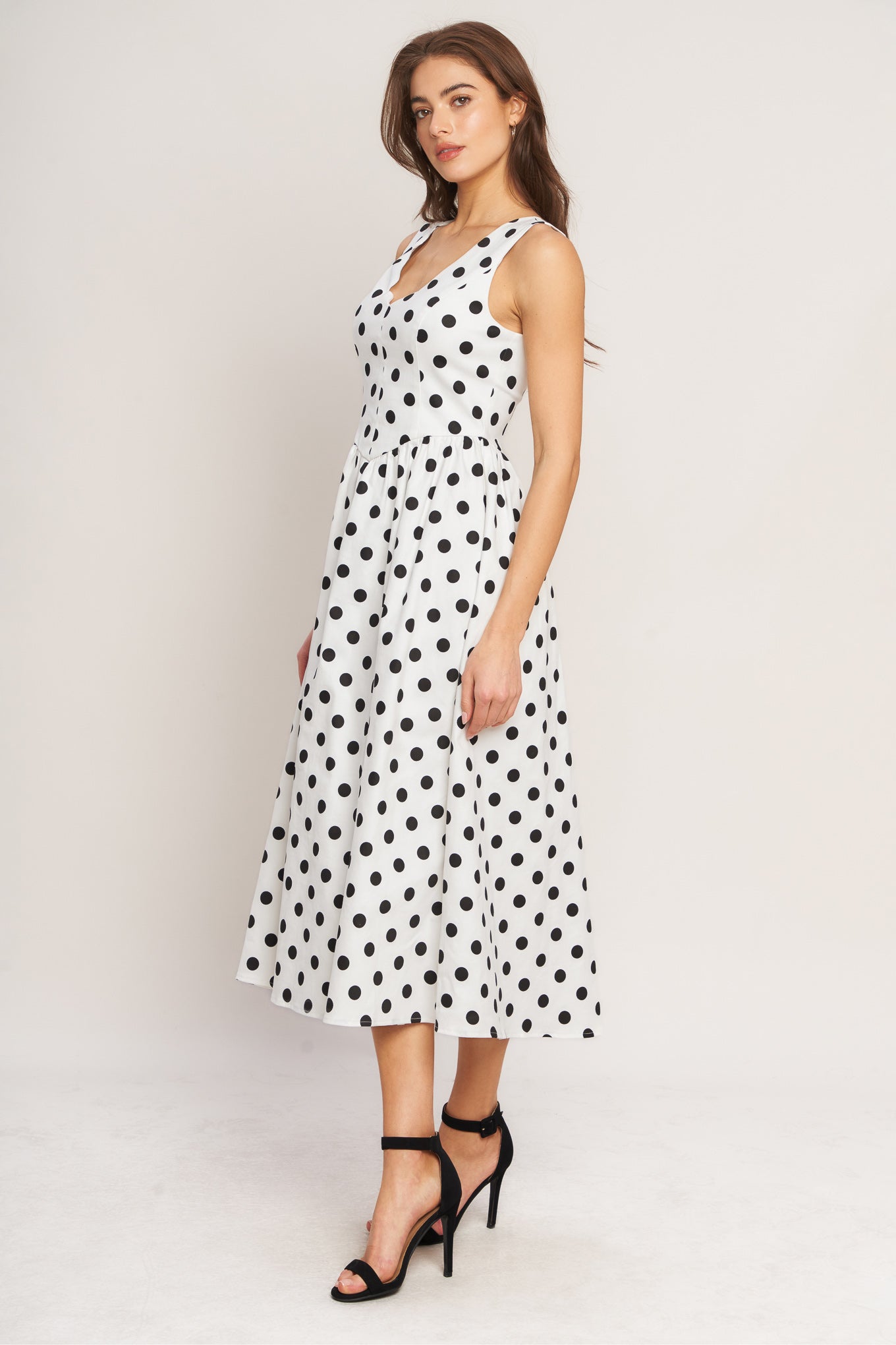 VINTAGE WHISPER POLKA WOVEN MIDI DRESS