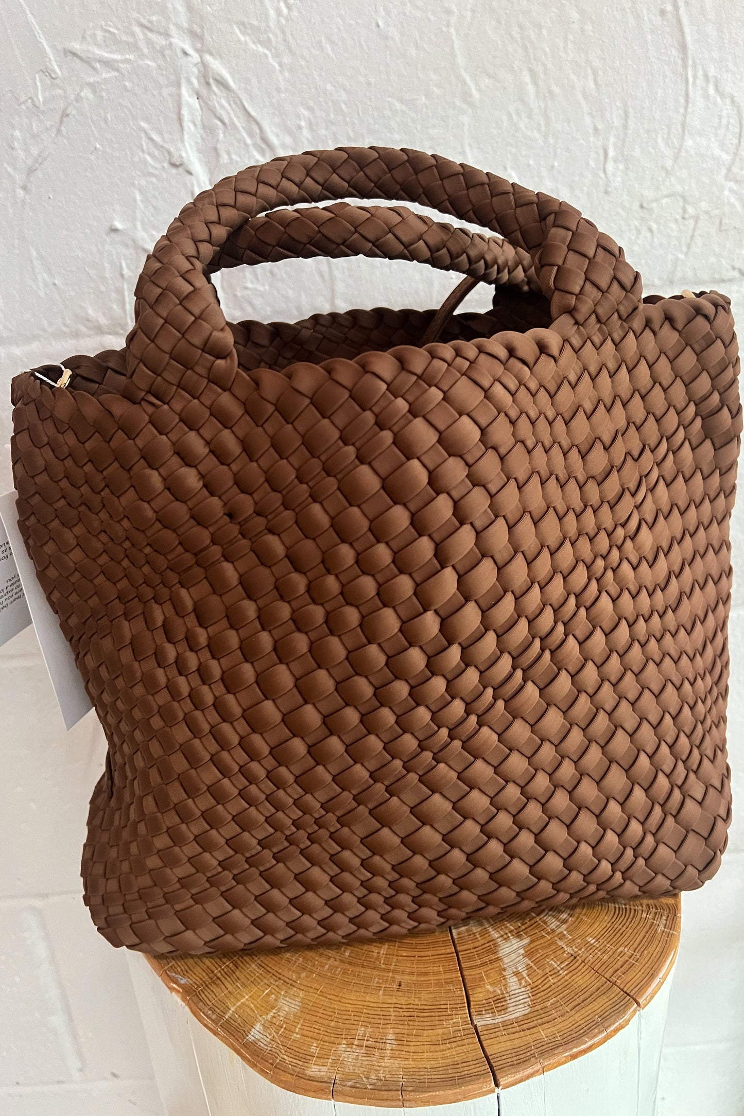 Lily Woven Neoprene Tote with Pouch - Chocolate