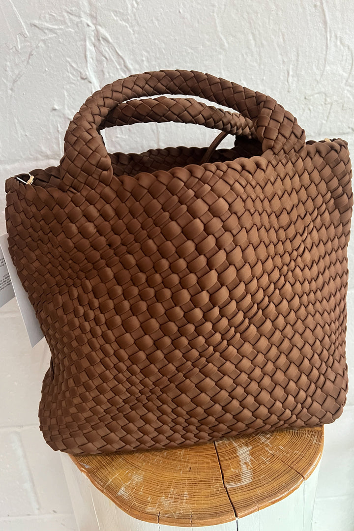 Lily Woven Neoprene Tote with Pouch - Chocolate