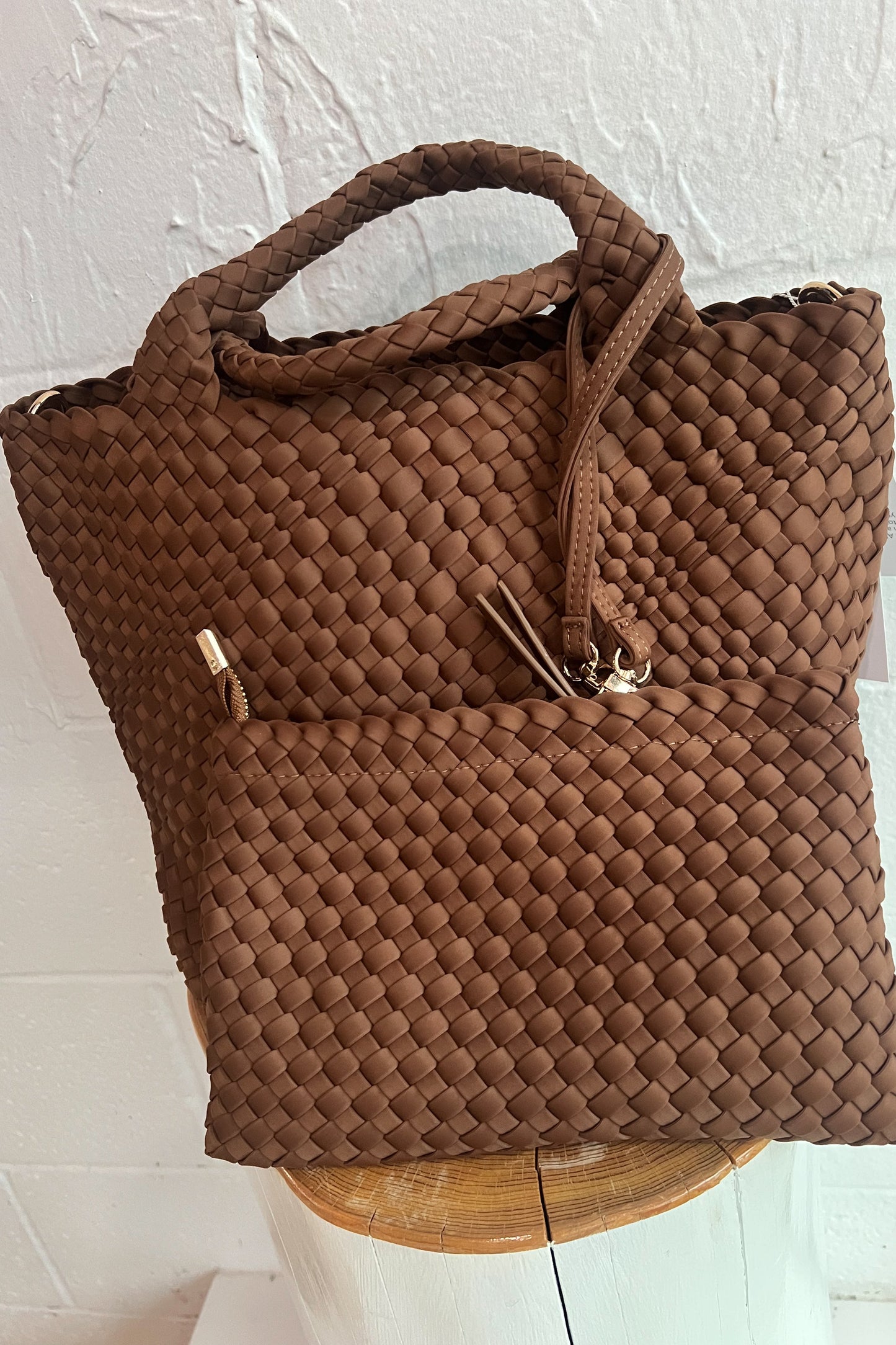 Lily Woven Neoprene Tote with Pouch - Chocolate