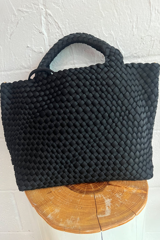 Lily Woven Neoprene Tote with Pouch - Black