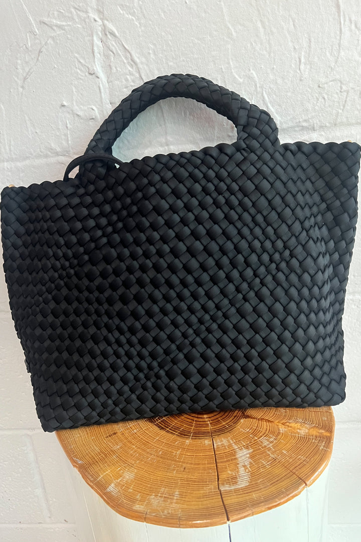 Lily Woven Neoprene Tote with Pouch - Black