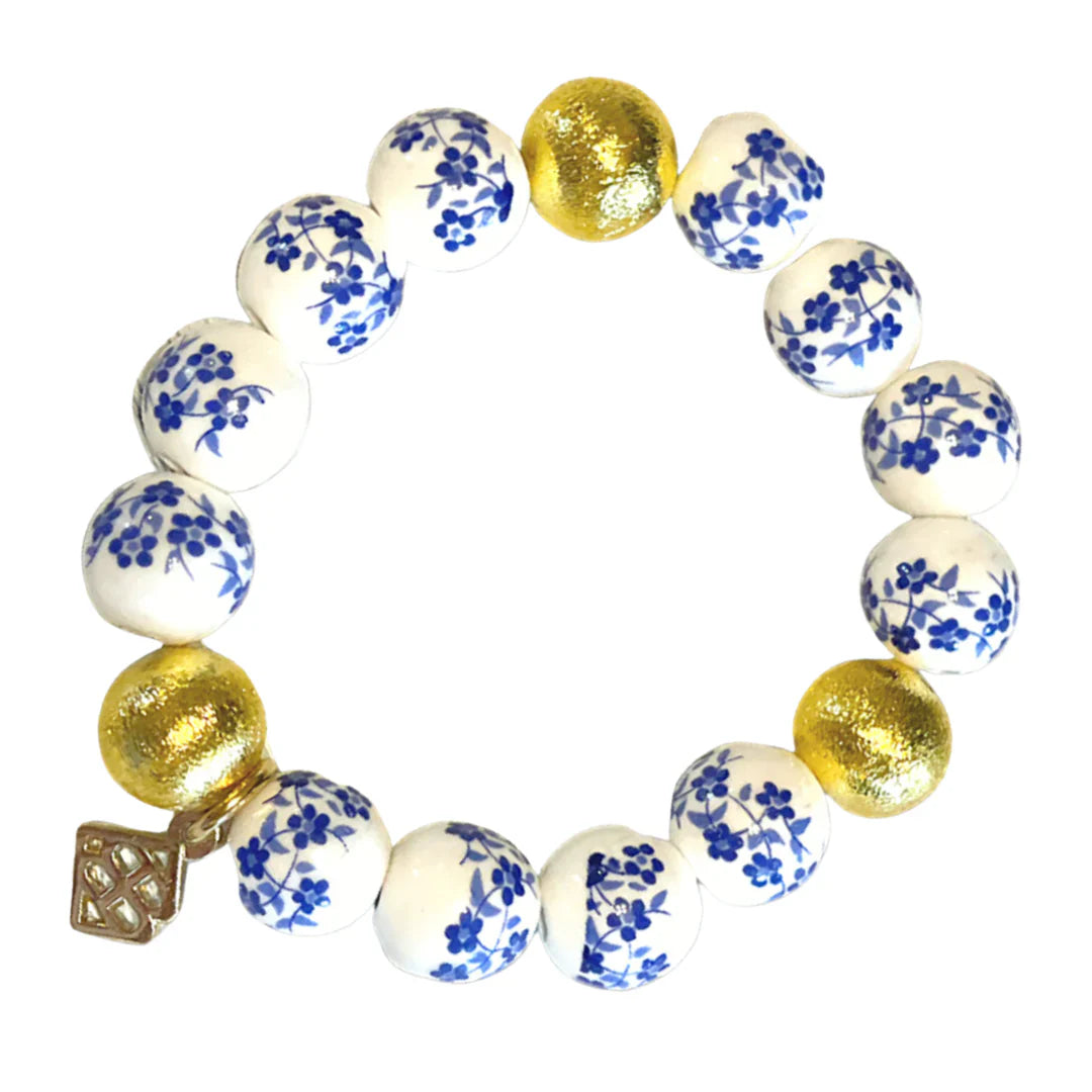 BRIANNA CANNON | Blue and White Floral Beaded Bracelet
