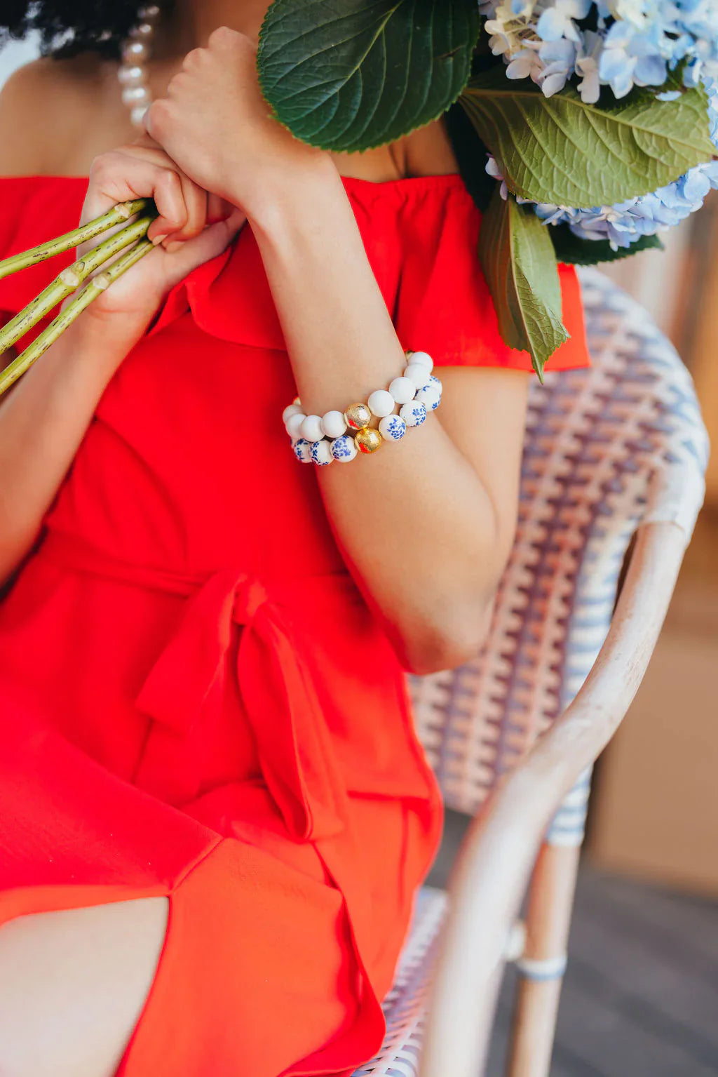 BRIANNA CANNON | Blue and White Floral Beaded Bracelet