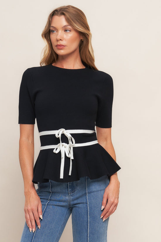 SUNLIT GROVE BLACK SWEATER KNIT TOP
