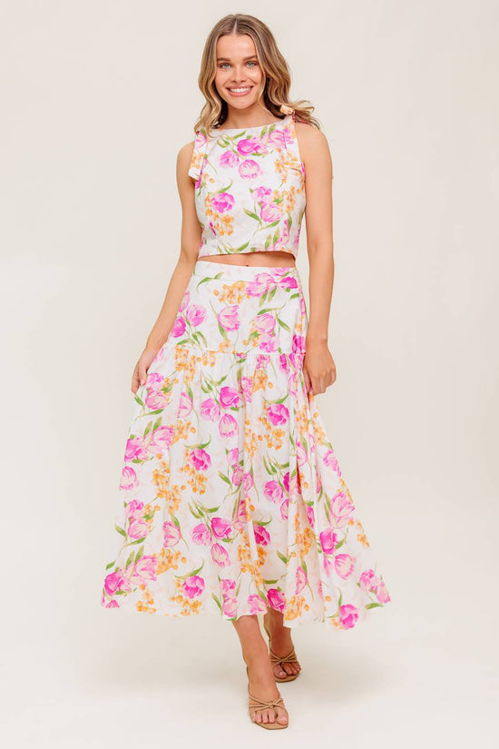 BOTANICAL BLISS WOVEN TOP AND SKIRT SET