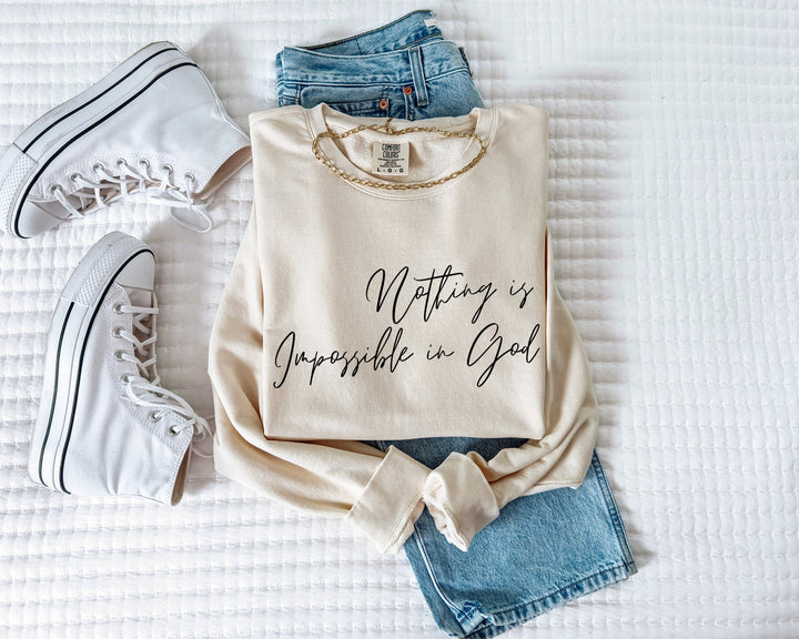 Nothing is impossible in God Christian Garment Dyed Comfort Colors Sweatshirt