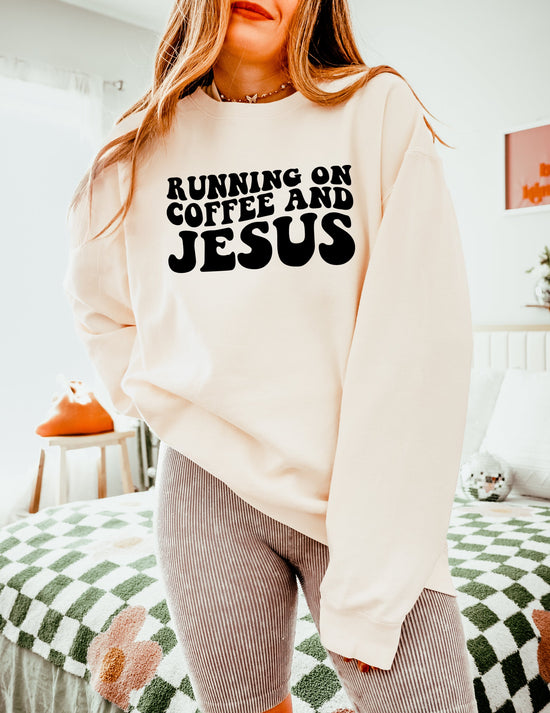 Running On Coffee & Jesus Christian Garment Dyed Comfort Colors Sweatshirt