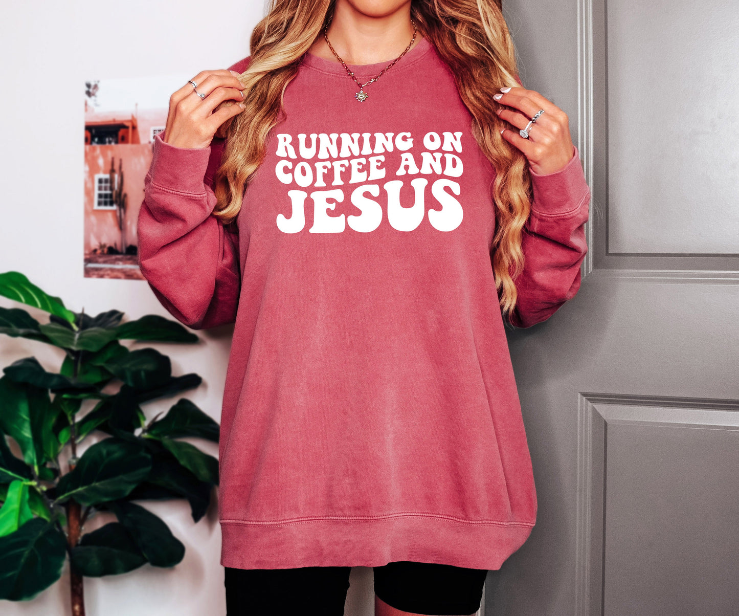Running On Coffee & Jesus Christian Garment Dyed Comfort Colors Sweatshirt