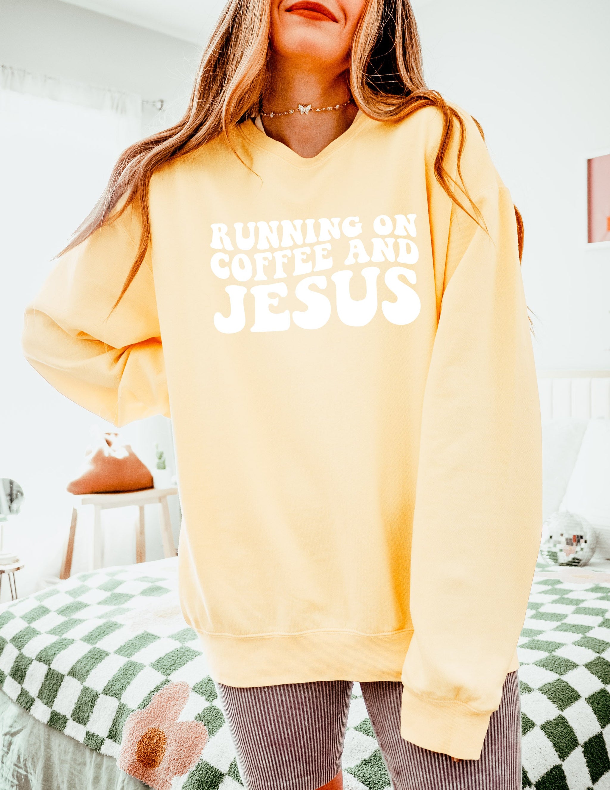 Running On Coffee & Jesus Christian Garment Dyed Comfort Colors Sweatshirt