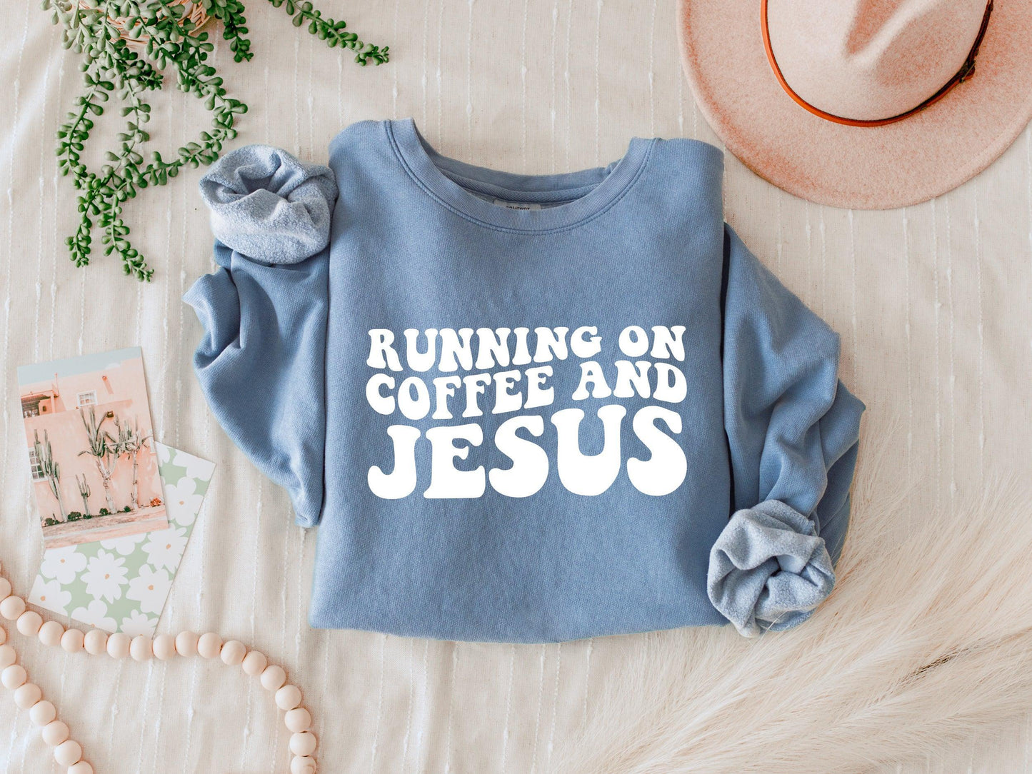 Running On Coffee & Jesus Christian Garment Dyed Comfort Colors Sweatshirt
