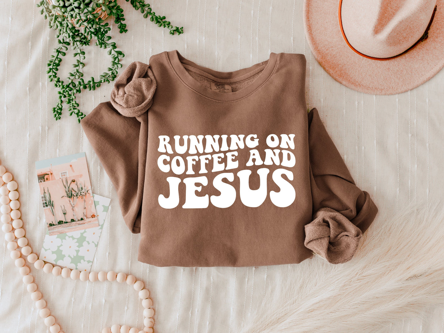 Running On Coffee & Jesus Christian Garment Dyed Comfort Colors Sweatshirt