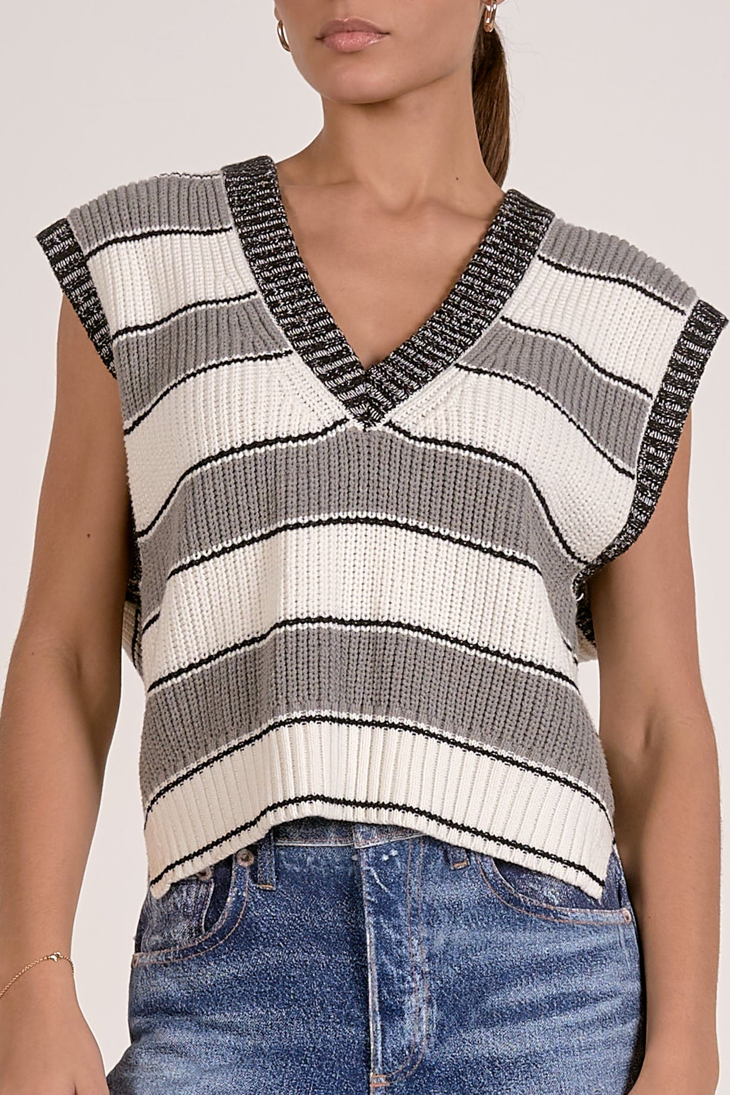 Slate Sleeveless Sweater Heather Grey Stripe