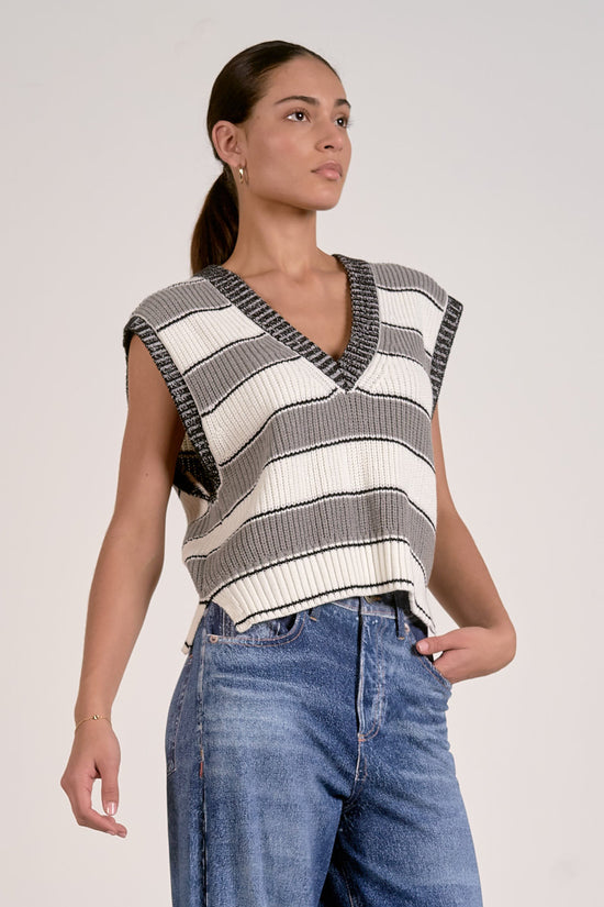 Slate Sleeveless Sweater Heather Grey Stripe