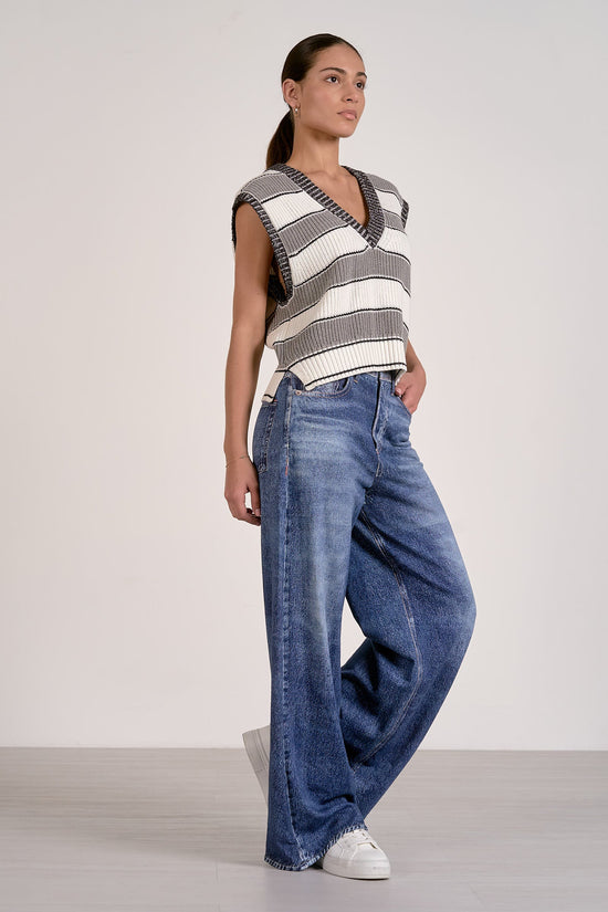 Slate Sleeveless Sweater Heather Grey Stripe