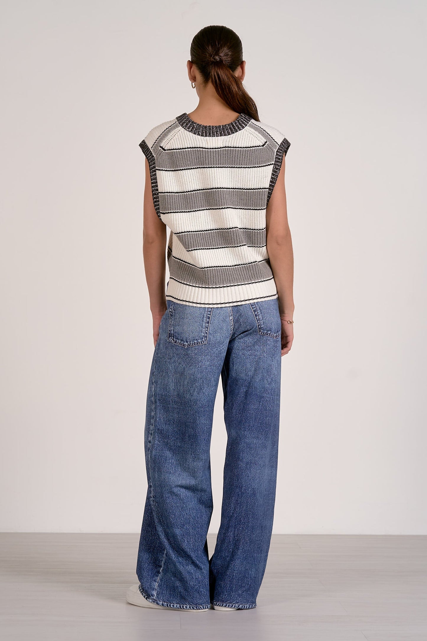 Slate Sleeveless Sweater Heather Grey Stripe