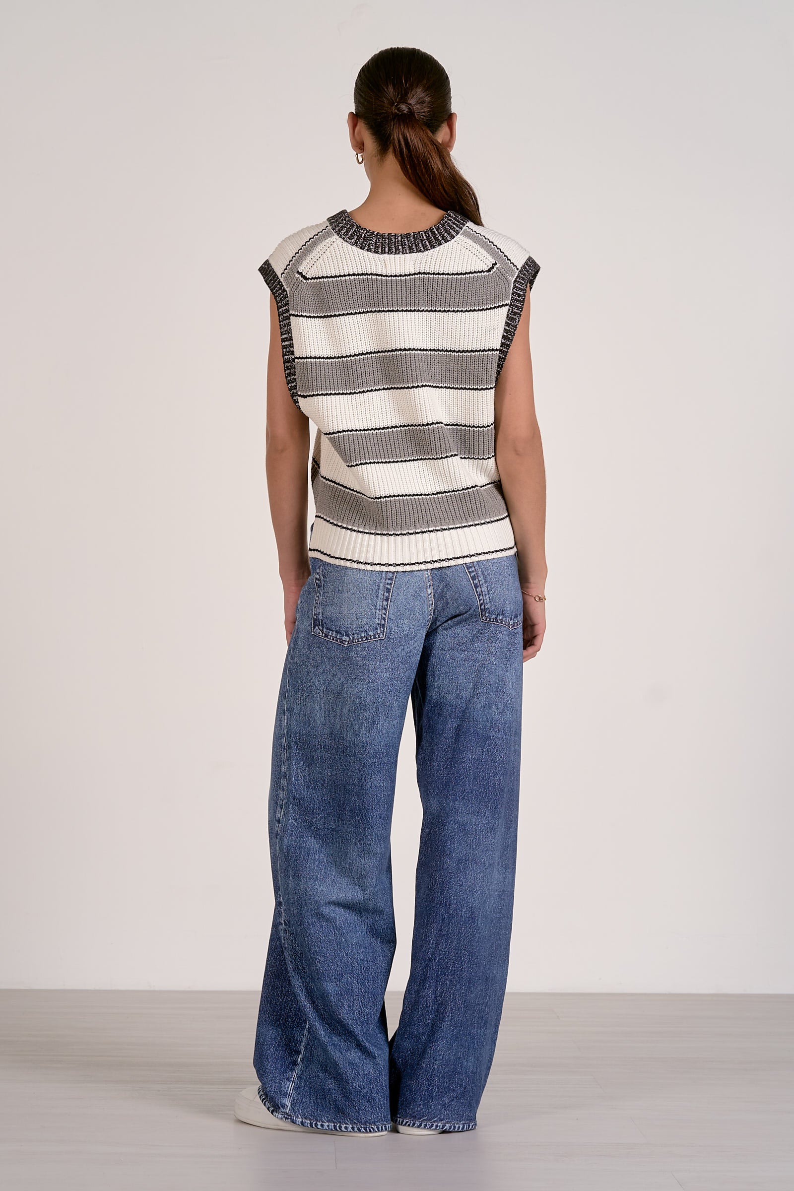 Slate Sleeveless Sweater Heather Grey Stripe