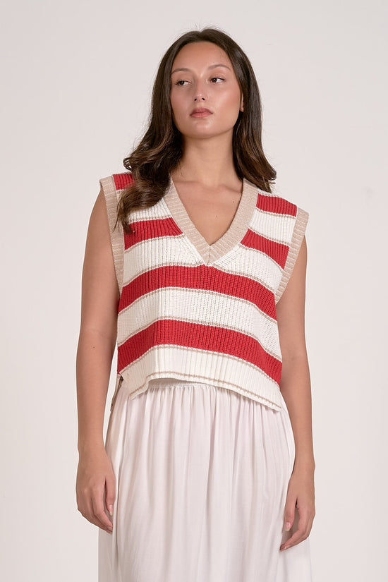 Slate Sleeveless Sweater White Red Stripe