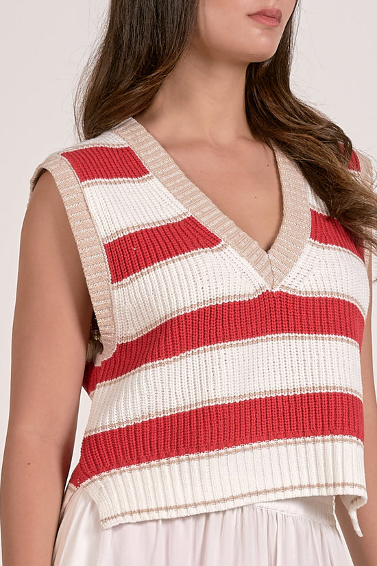 Slate Sleeveless Sweater White Red Stripe