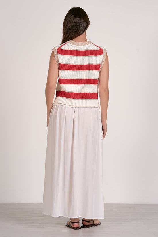 Slate Sleeveless Sweater White Red Stripe