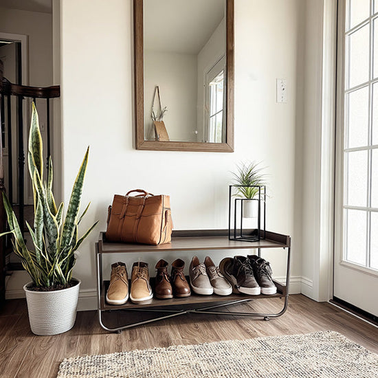 Modern Wood and Metal Shoe Rack