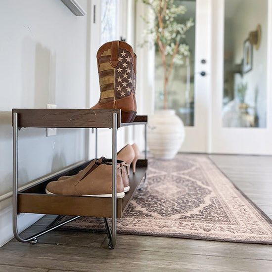 Modern Wood and Metal Shoe Rack