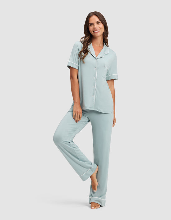 Women's Bamboo Stretch-Knit Short Sleeve & Pant Pajama Set