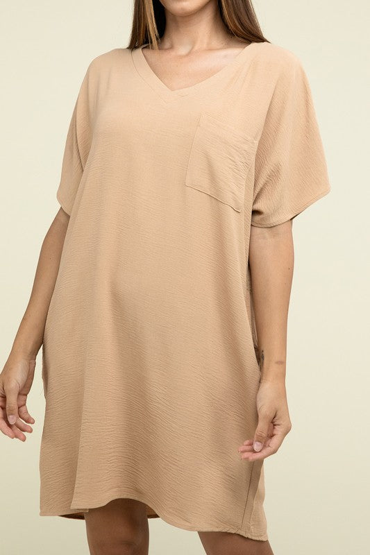 Zenana Woven Airflow V Neck Womens Dress Pockets S-XL 3Colors