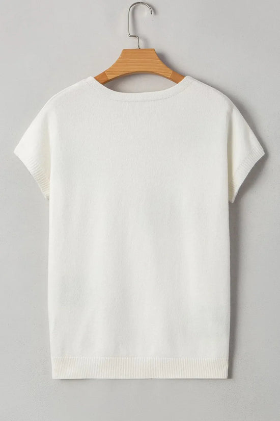 Bow Pattern Knit Short Sleeve Sweater