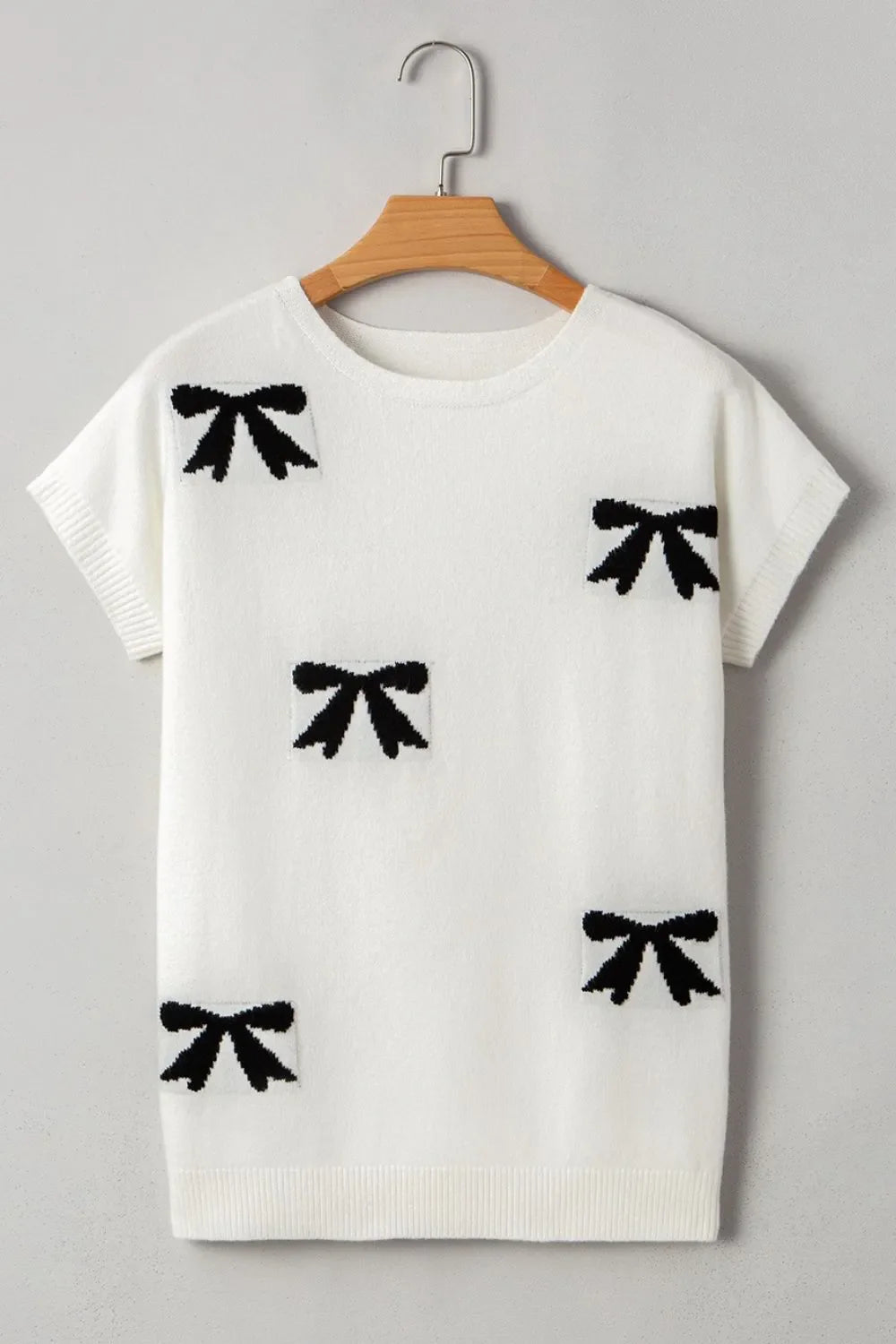 Bow Pattern Knit Short Sleeve Sweater