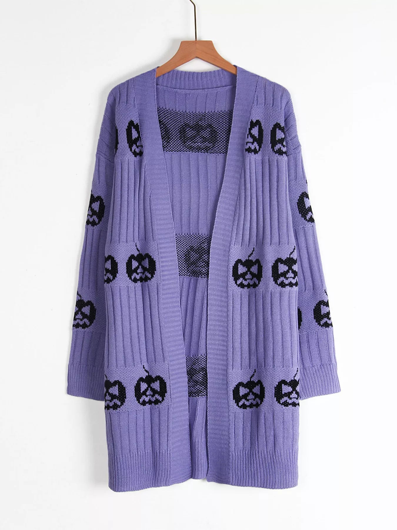 Halloween Pumpkin Open Front Knit Cardigan