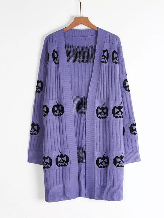 Halloween Pumpkin Open Front Knit Cardigan